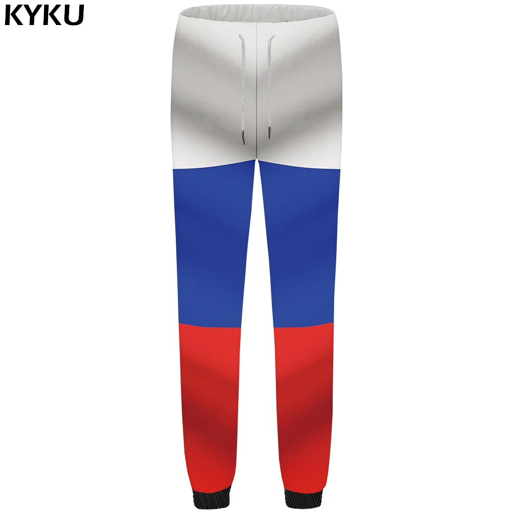 

KYKU Russia Pants Men White Flag Trousers Straight Joggers 3d Print Britches Fitness Hip Hop Mens Sweatpants 2018 New Popular