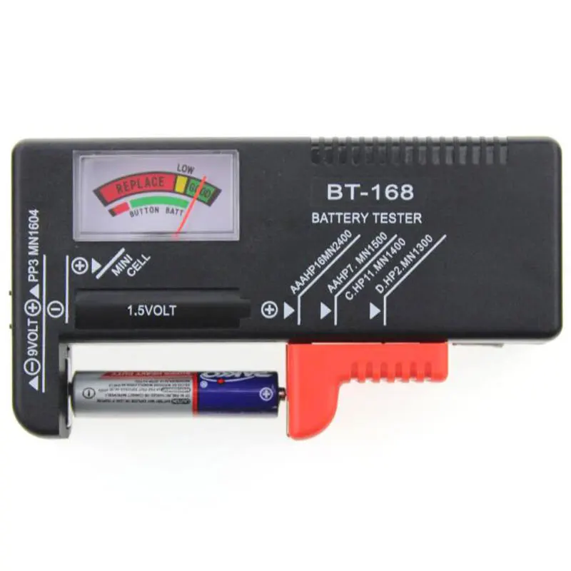 

BT-168 AA/AAA/C/D/Universal Button Cell Battery Capacity Tester 1.5V to 9V Digital Battery Capacitance Diagnostic Battery Tester