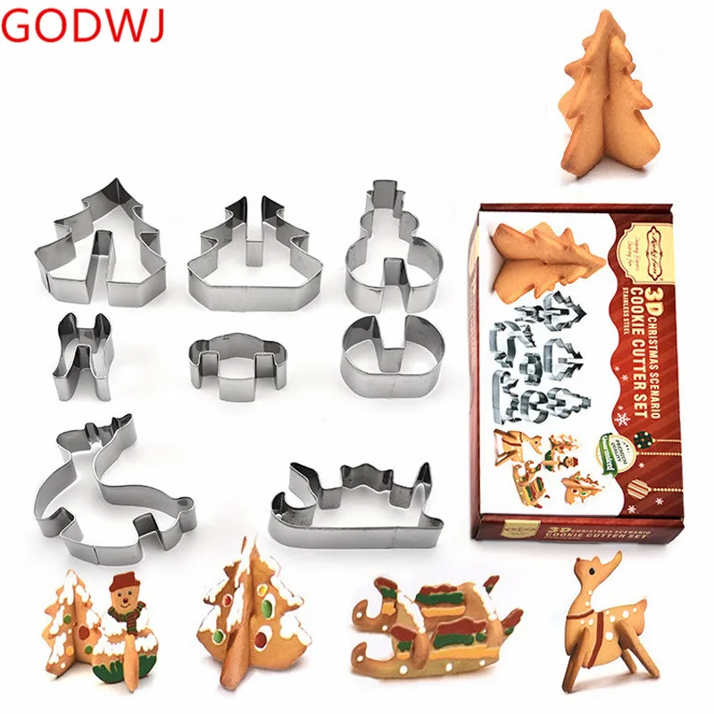 

GODWJ Christmas Cookie Cutter 8pcs/set Snowflake Shape Stainless Steel Cake Mold Fondant Cake Decorating Tools Kitchen Accessory