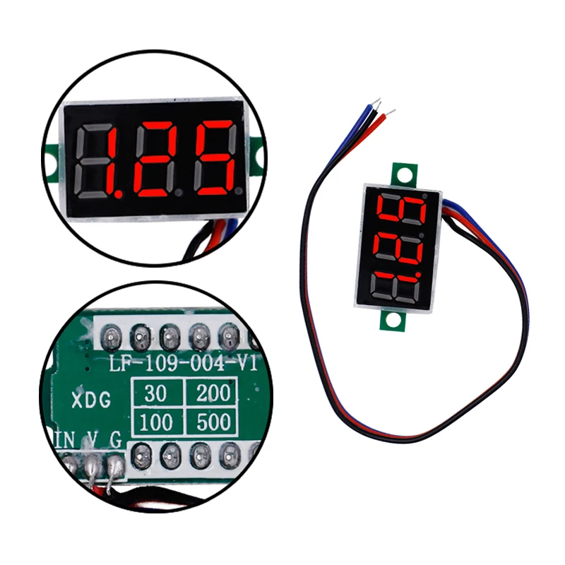 100 шт. мини красный дисплей постоянного тока 0-100 в 3 провода 0,3" Цифровой вольтметр модуль измеритель напряжения Вольт тестер Скидка 40