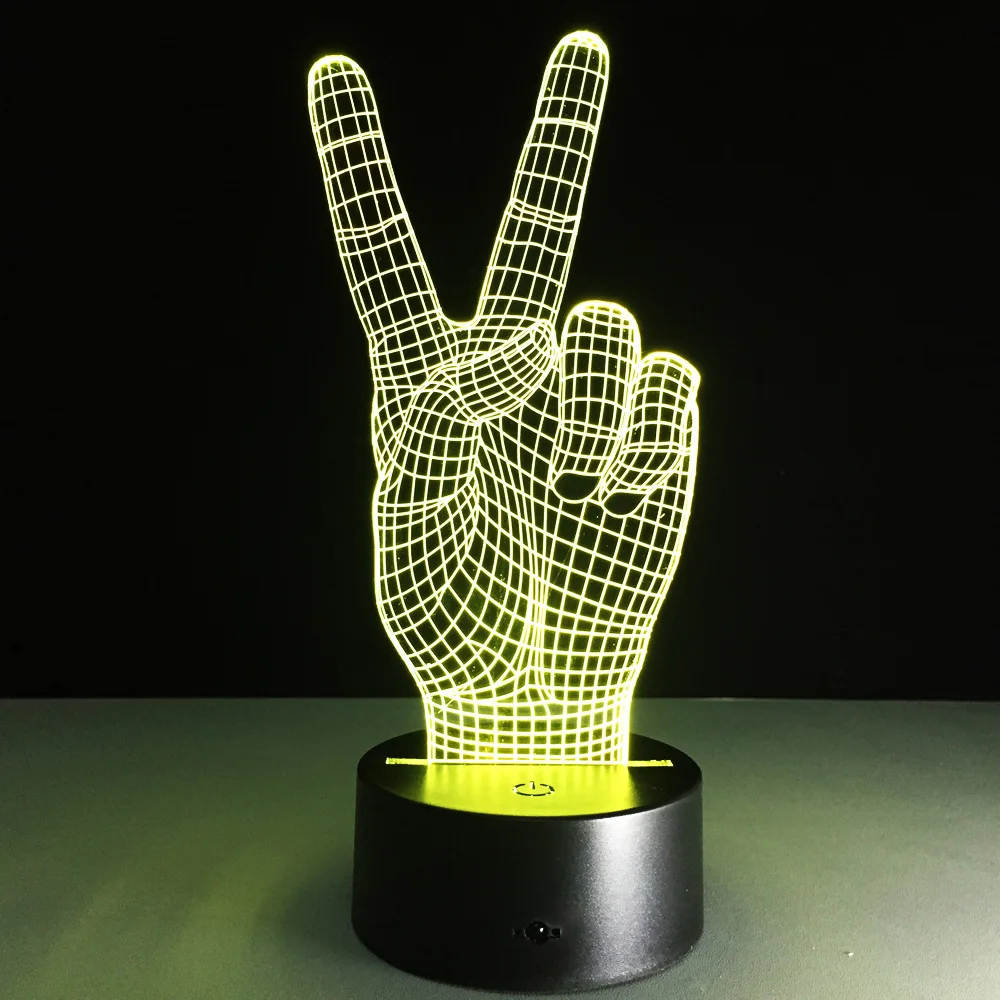  Hand Victory 3d Led Light Colorful Touch Visual Lamp Decoration Atmosphere Hologram Illusion Table  - 32841162744