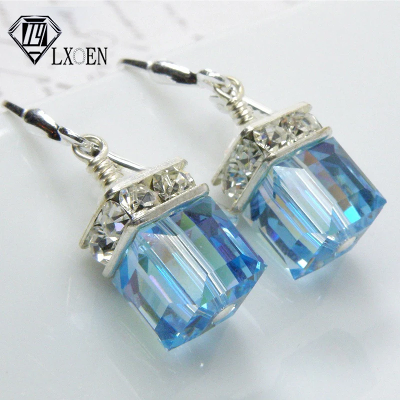 

Personality Red Zircon Stud Earrings for Women and Girls with Silver Color Clear Square Crystal Studs Earrings for Gift Jewelry