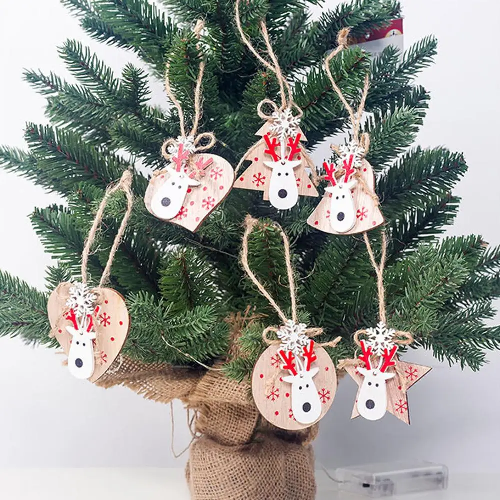 

6 Pcs SetNew Hanging Tips Great Christmas Wooden Moose Head Pendants Ornaments Home Decoration For Christmas Tree