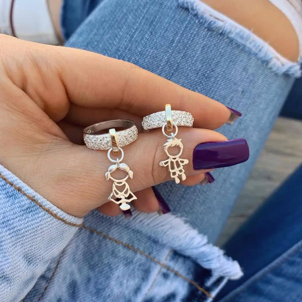 

Personality Female Rings Boy Girl Pendant Two tone Ring Women Couple Ring Wedding Party Jewelry Accessories