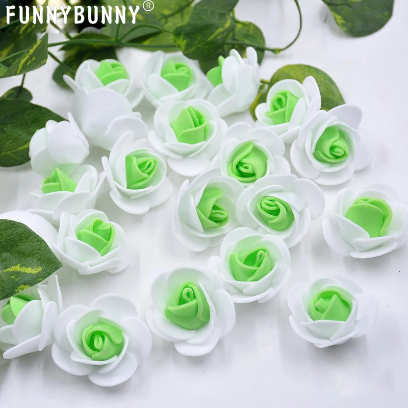 

FUNNYBUNNY 50pcs/lot 3.5cm Artificial Foam Rose Two-color Mini Flower Head Wedding Party Home DIY Decorative Materials