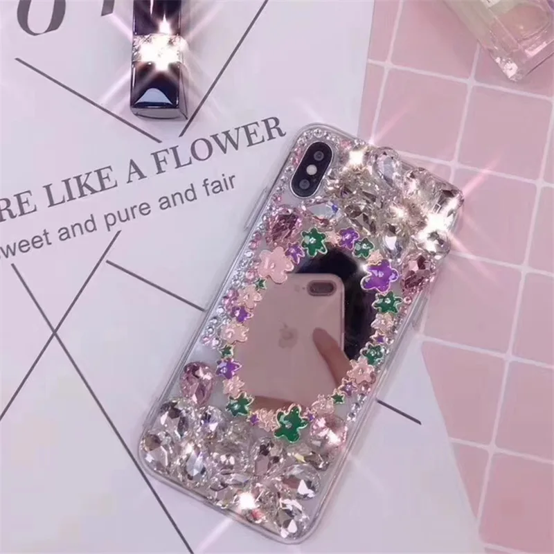 

For Samsung S6 S7 edge S8 S9 S10 plus Note 4 5 8 9 Fashion Luxury Girls Crystal Diamond rhinestone mirror soft sides Phone case