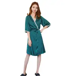 3 предмета для женщин халат короткие пижамы наборы для ухода за кожей кружево цветок атласный шелк с длинным рукавом обувь девоч