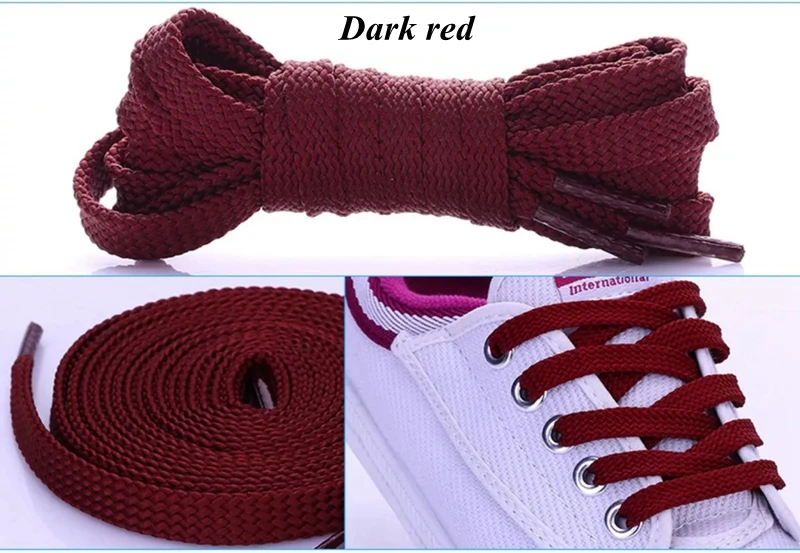 1 пара двойных плоских шнурков высокого качества из полиэстера шнурки Модные Спортивные Повседневные шнурки 28 цветов - Цвет: Dark red