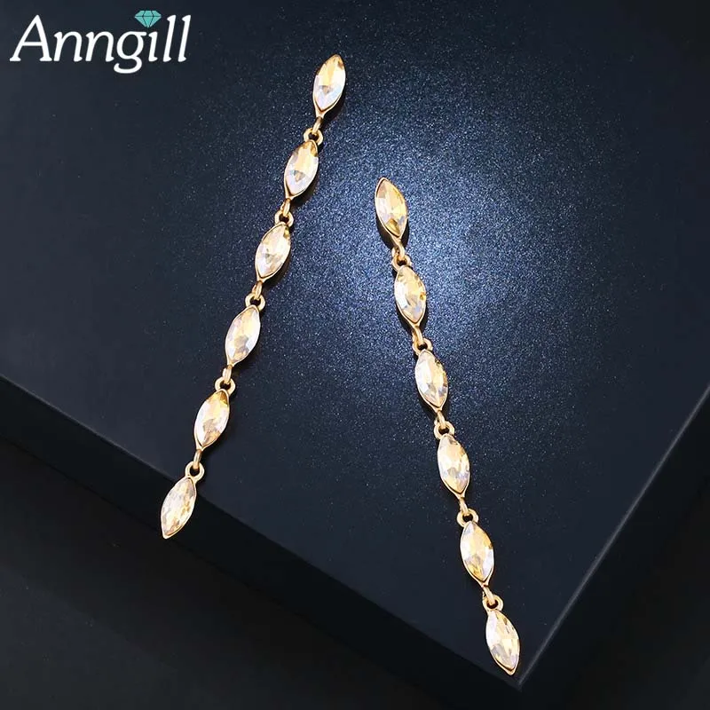 

Luxury Elegant Champagne Crystal Earrings Gold Color Jewelry Fashion Female Bricons Wedding Long Big Drop Earrings For Women