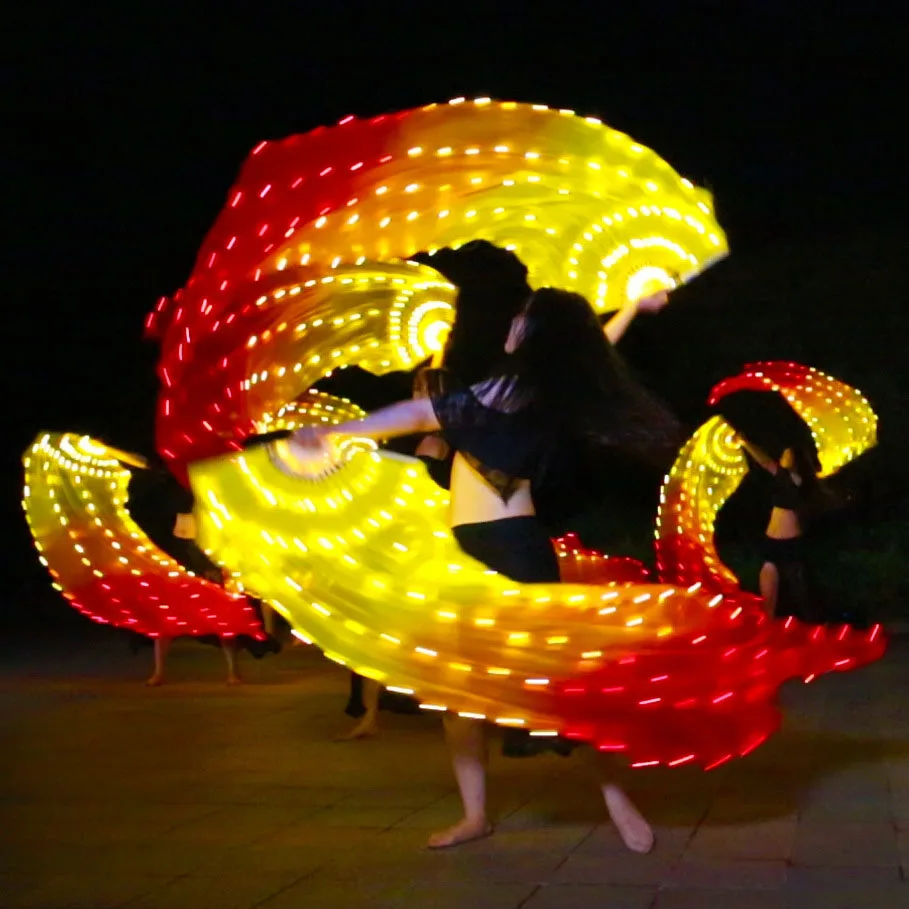 

LED Fan Dance Accessories For Belly Dancing 100% Silk Bamboo Handle 14500 Battery Bright Night Show Performance Prop