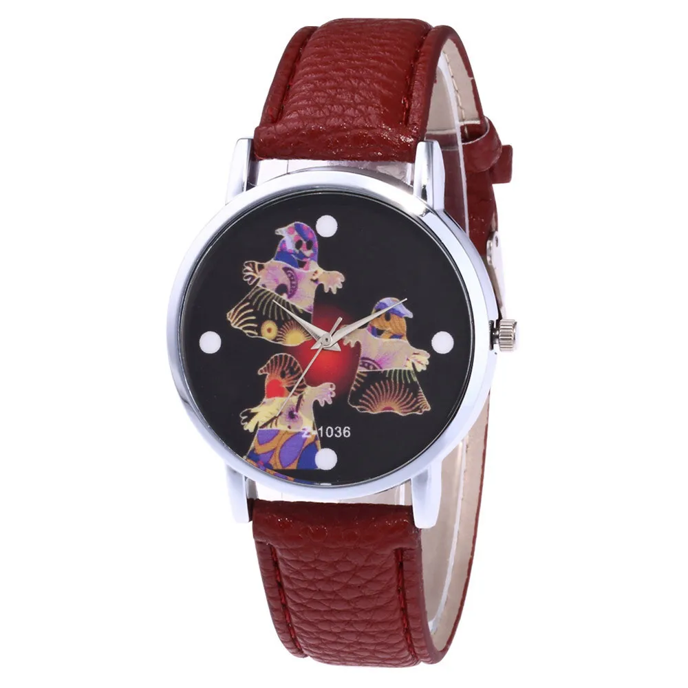 

Halloween Men's Leather Watch #Z-1036 Simple Color Ghost Image Stamp Alloy Dial Quartz Casual Wrist Watch relogio feminino a70