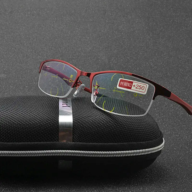 Новые металлические дистанционные очки двойного назначения, очки для чтения, умные очки для чтения с зумом, мужские прогрессивные мульти-фокусные очки с изображением старого цветка NX - Цвет оправы: red