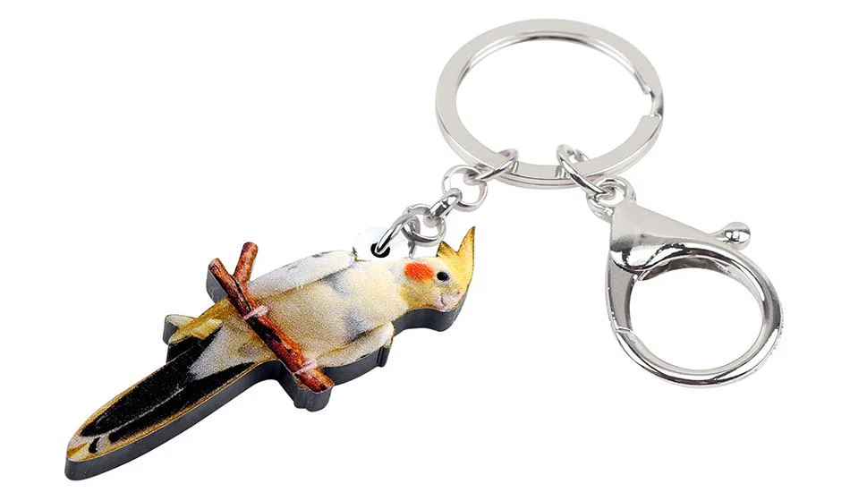 Bonsny акриловый элегантный Какаду птица брелок для ключей кольцо Мода животное домашнее животное ювелирные изделия для женщин девочек влюбленных подарок аксессуары
