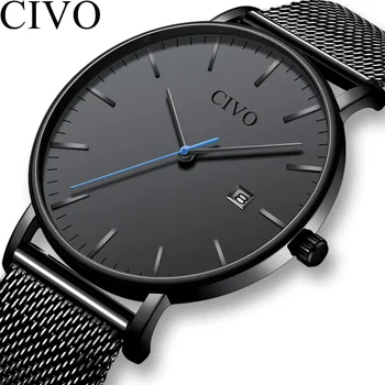 

CIVO Fashion Luxury Watch Mens Waterproof Ultra Thin Date Watch Quartz Clock Male Reloj Hombre 2019 Black Steel Mesh Strap Watch