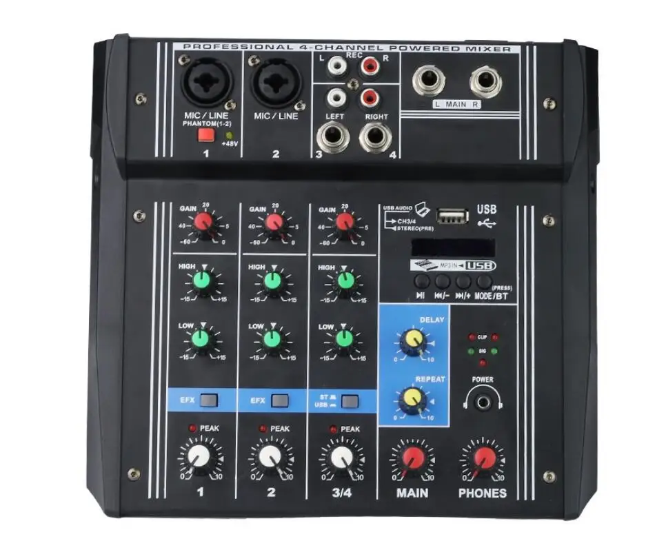 

2019 Stage Performance Four Channel Amplifier mixer audio Household 4-way USB Bluetooth Band Effect Mixer music mixer
