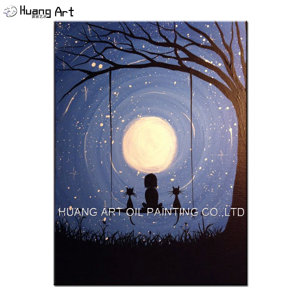 Handmade Moonlight Landscape Oil Painting On Canvas For Home Decor Child And Pet Cat Soup Swing Landscape Painting Painting Calligraphy Aliexpress