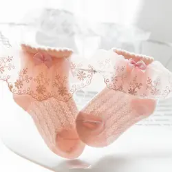 Новинка, лето-осень, кружевные Дышащие носки для новорожденных, мягкие хлопковые носки принцессы для маленьких девочек, нескользящие