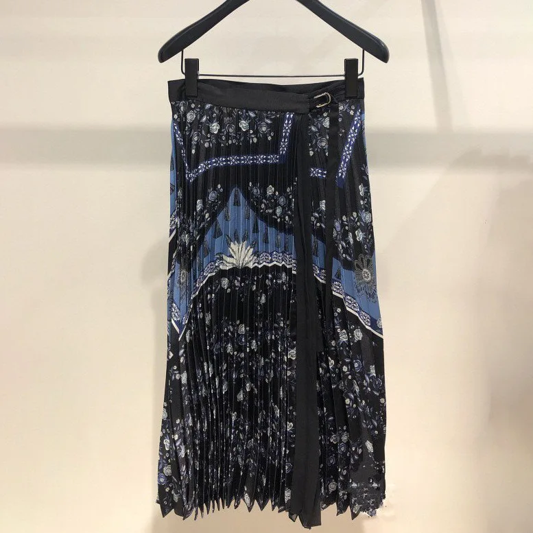 

Spring and Summer 2019 New Coloured Broken Flower Ethnic Long Skirt with Ladies and Half-length Skirts Sashes Print Skirts Women