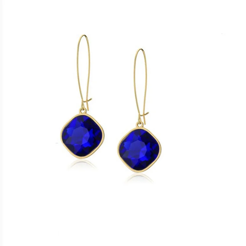 

SHUANGR Vintage Blue Crystal Drop Earrings for Women Gold Color Crystal Brincos Dangle Earrings Brand Fashion Jewelry