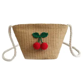 

DCOS Straw Woman Bag with Cherry Shoulder bags Beach Girls Small Messenger Rattan Bags Shoulder Wicker Bags