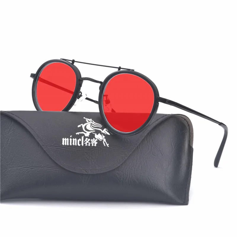 MINCL/новые модные солнцезащитные очки для женщин ретро овальные прозрачные линзы солнцезащитные очки Красные линзы и коробки LXL