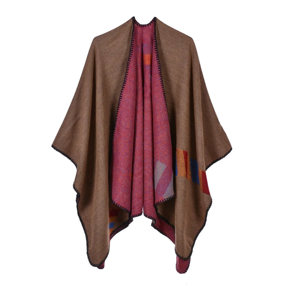 Женская верхняя одежда зимние шарфы осеннее кашемировое одеяло пончо Дамская вязанная шаль накидка Кашемировый Шарф пончо Дамская Пашмина - Цвет: QDC25