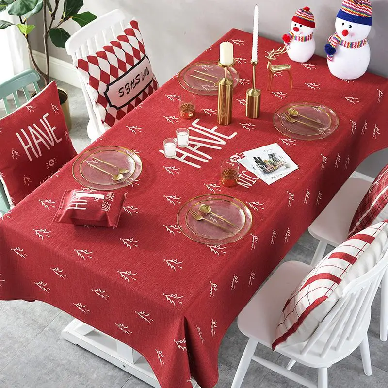 Christmas Cotton Tablecloth Wedding Decoration Red Cartoon Fashion Dinner Table Cloth - Цвет: Style 2