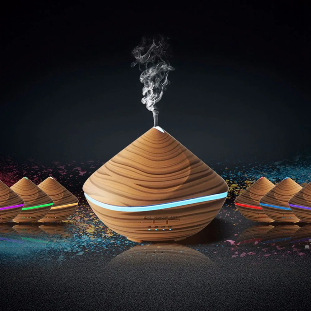 

500ML Air Humidifier Aromatherapy Essential Oil Aroma Diffuser With Wood Grain Aromatherapy Diffuser 7 Color LED Light For Home