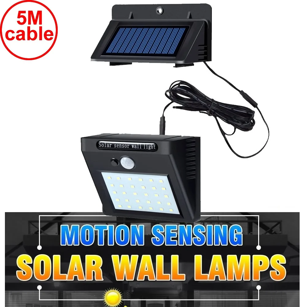 

30 led 500lm solar light split mount pIR motion 3 sensor 5M cord smart indoor wall new street wall indoor lamp bulb strings cams