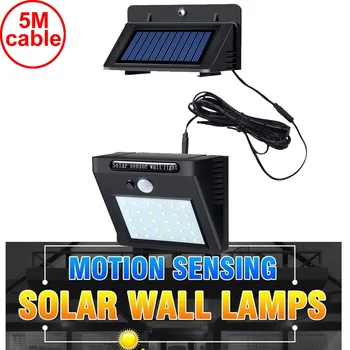 

30 led 500lm solar light split mount pIR motion 3 sensor 5M cord smart indoor wall new street lamp bulb strings cams