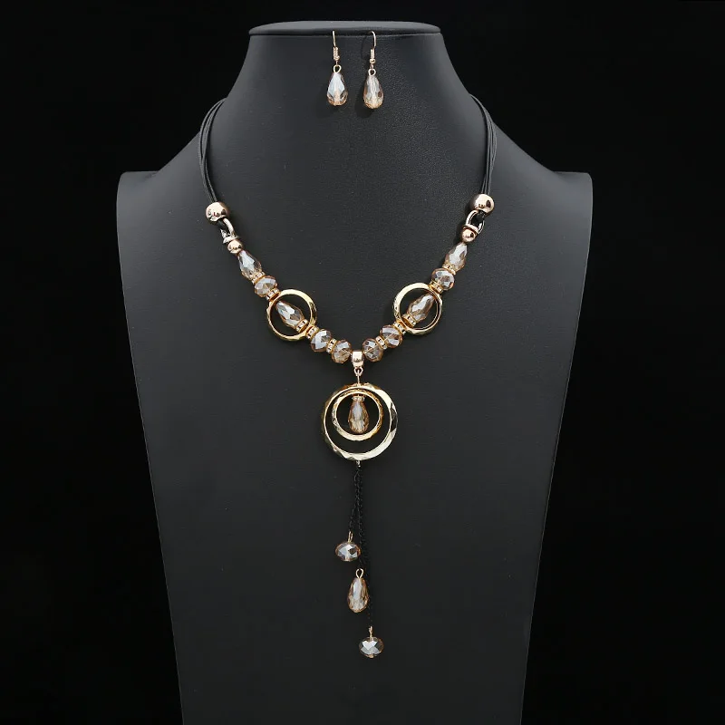 Crazy Feng Luxury Acrylic Beaded Jewelry Set Long Pendant Necklaces Drop Earrings For Women Vintage Dubai Costume Jewerly NE+EA - Окраска металла: 971