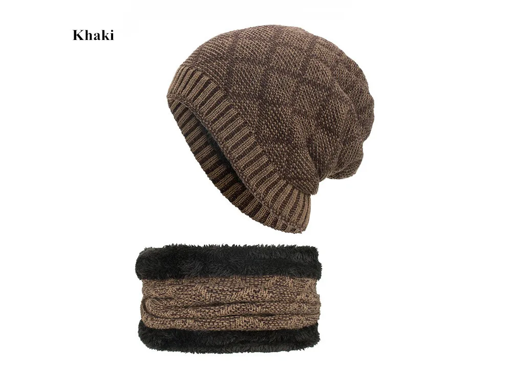 2019 зимняя шапка и шарф набор для женщин Skullies Beanies для мужчин вязаная шерстяная шапка теплая Gorros плюс бархат теплые на зиму комплект
