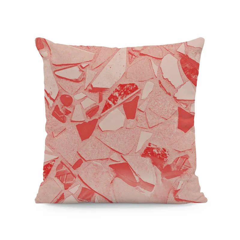 Fashion Literary Terrazzo Hug Pillow Stone Shard Stitching Pattern Comfortable Cushion Cover 45Cm Peach Skin Decorative Bedroom - Color: 17