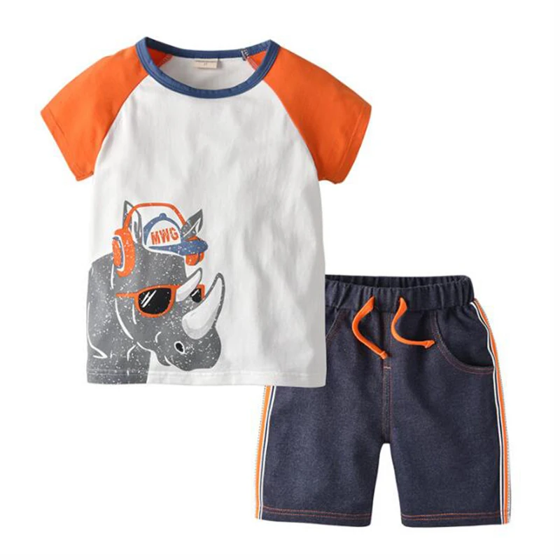BINIDUCKLING/ г. модная летняя одежда для маленьких мальчиков футболка с короткими рукавами с рисунками животных+ шорты хлопковая одежда для новорожденных мальчиков