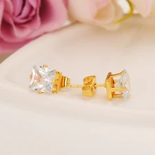 Романтическая Роскошная Мода Дизайн 14 k твердая тонкая желтая Золотая отделка кубический цирконий квадратная Свадебная Серьга для женщин