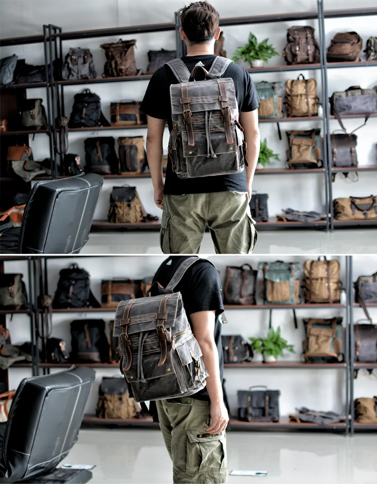 Европейский и американский ретро холст мужской рюкзак большой емкости кожаные дорожные рюкзаки рабочие локомотив сумка для компьютера