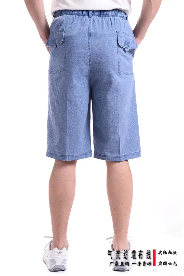 Fashion 2019 summer Old men Elastic waist elderly linen loose Solid Knee Length shorts men Casual short trousers plus Size 5XL