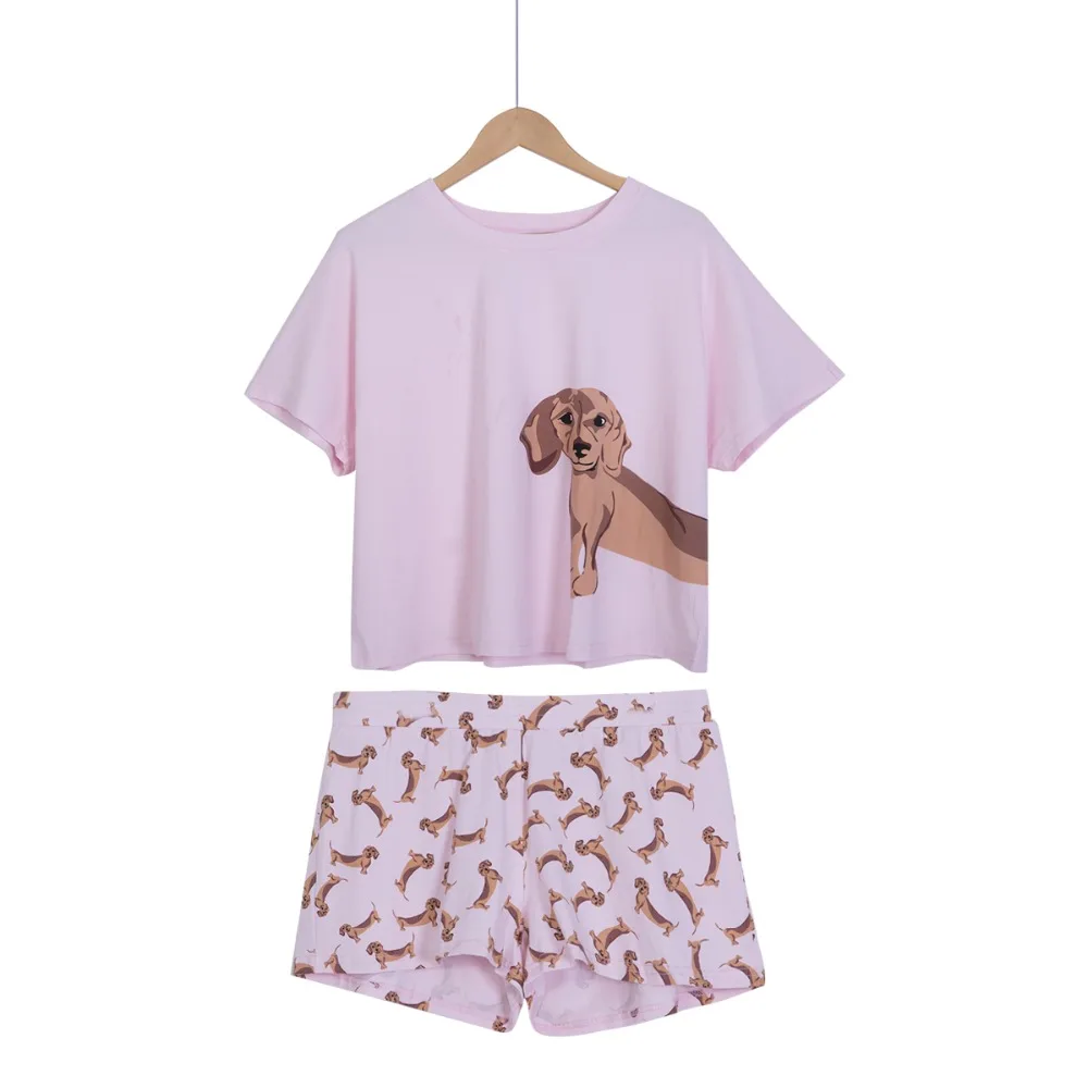 Loose Pajama Sets Women Cute Dachshund Print 2 Pieces Set