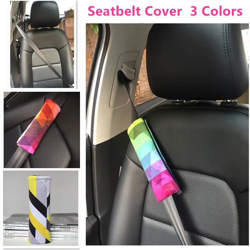 

Woman Car Seat Belt Cover Kids Car Safety Belt Pad Rainbow Style Auto Upholstery Decoration White with Black with Yellow Pattern