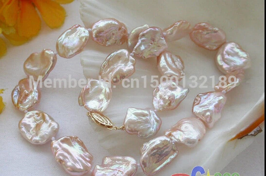 

j004 lustre Nature 16" 19mm BAROQUE pink KESHI REBORN PEARL NECKLACE 14KGP