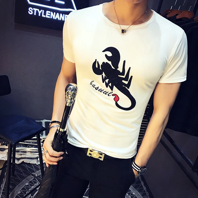 

Men's short-sleeved T-shirt Print of the Trend of New Summer Students Slim Round Neck Wild Shirt Small Fresh T-shir Short Sleeve