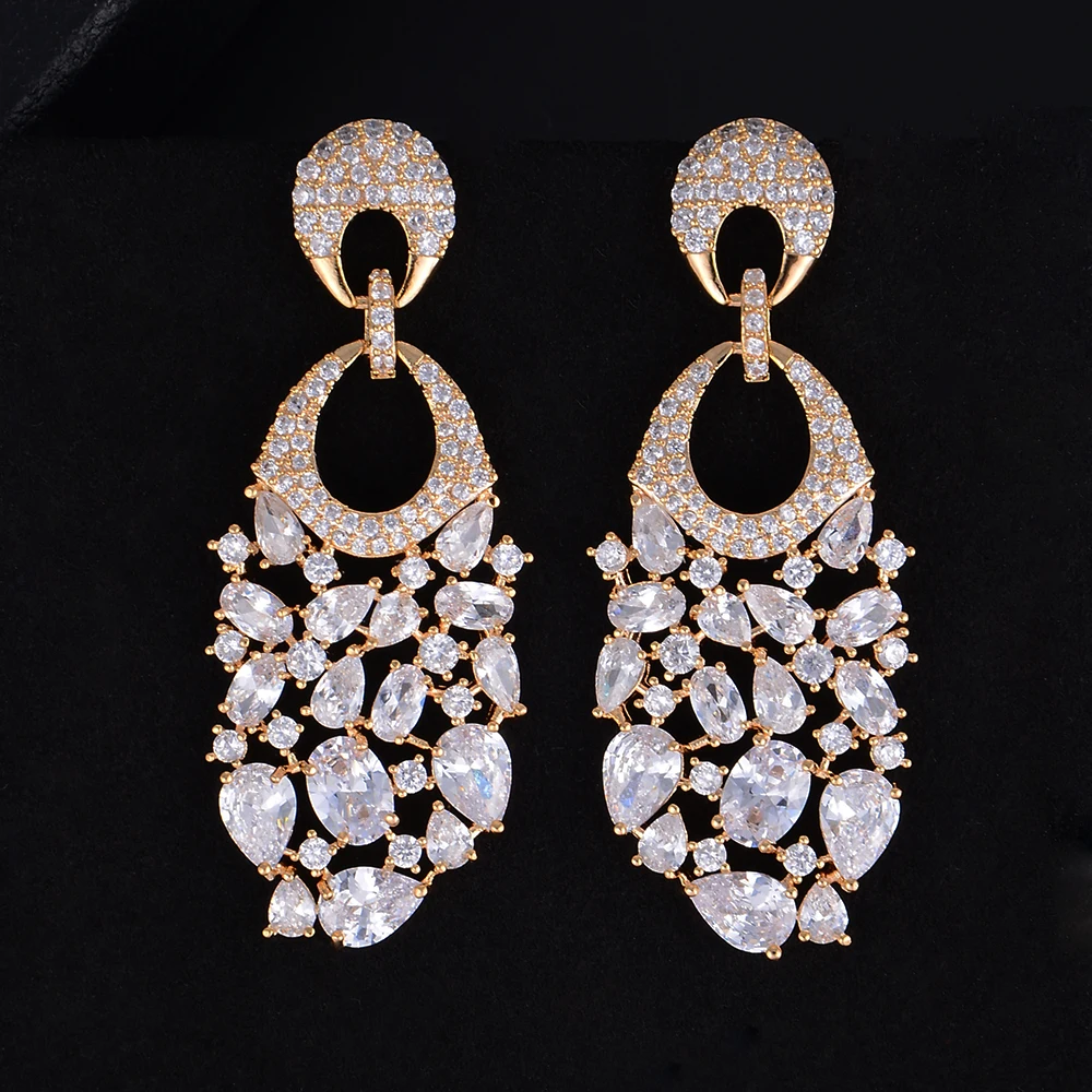 

Luxury Irregular CZ Hollow Dangle Drop Earrings For Women Bridal Wedding Party