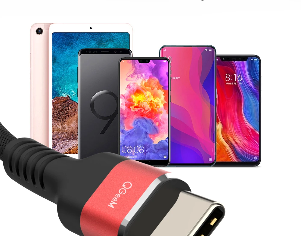 QGEEM usb type-C кабель USB-C для быстрой зарядки мобильных телефонов USB кабель для samsung Galaxy S9 huawei mate 20 Xiaomi usb type-C