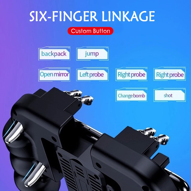 PUBG Mobile Controller Six Finger Gamepad With Cooler Cooling Fan For iOS Android Operation Joystick red and gold 500mAh battery