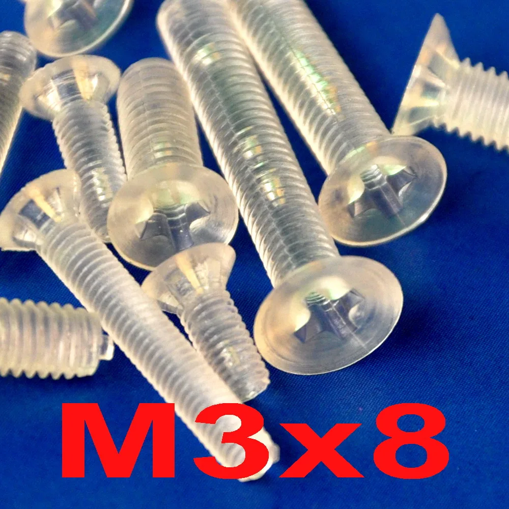 

( 100 pcs/lot ) Metric M3 x 8mm Polycarbonate(PC) Phillips Flat Head Countersunk CSK Screw.