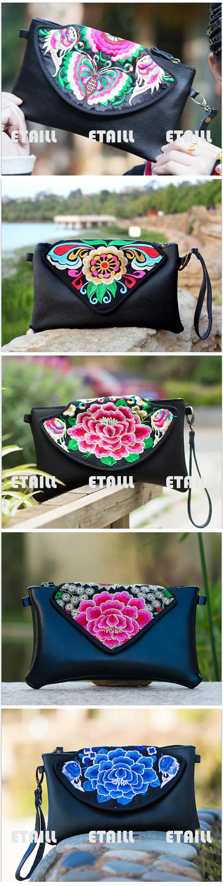 embroidered Pu Leather one shoulder bag