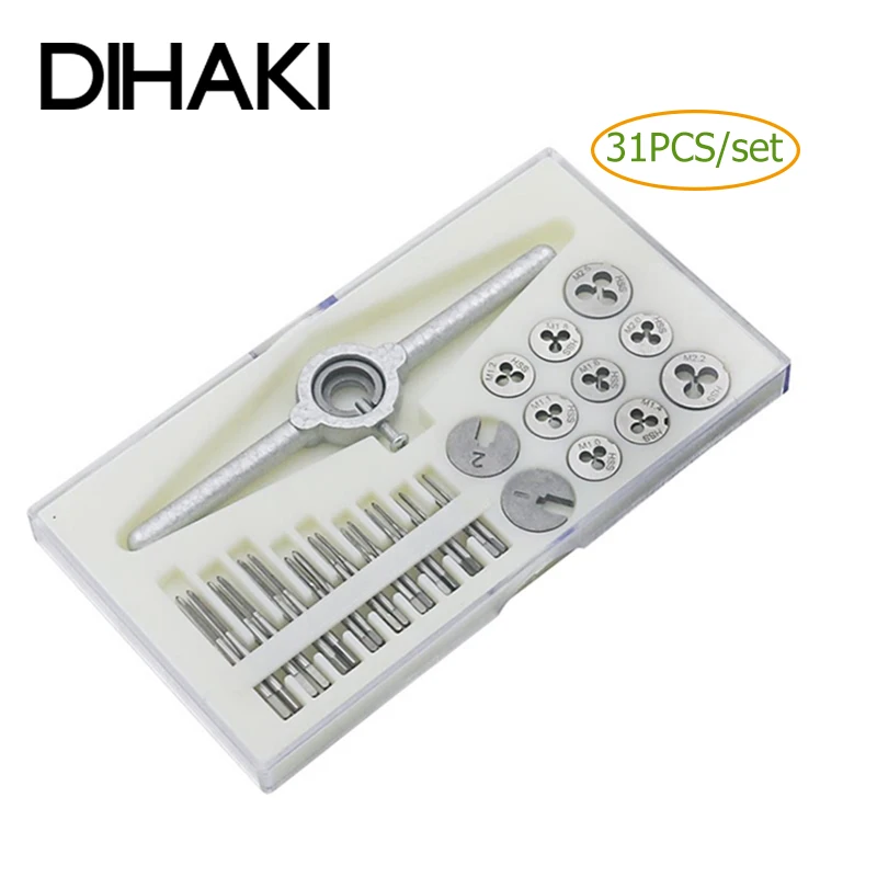 

31Pcs/Set Mini HSS Metric Thread Plugs Taps Wrench Handle Tap and Die Set M1/M1.1/M1.2/M1.4/M1.6/M1.8/M2/M2.2 /M2.5 Screw