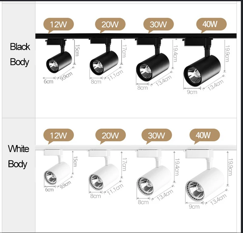 Светодиодный Трековый светильник COB 12/20 Вт, 30 Вт, 40W 220V COB трековая лампа для магазина рельс Алюминий Точечный светильник ing для Костюмы магазин потолочный Точечный светильник s