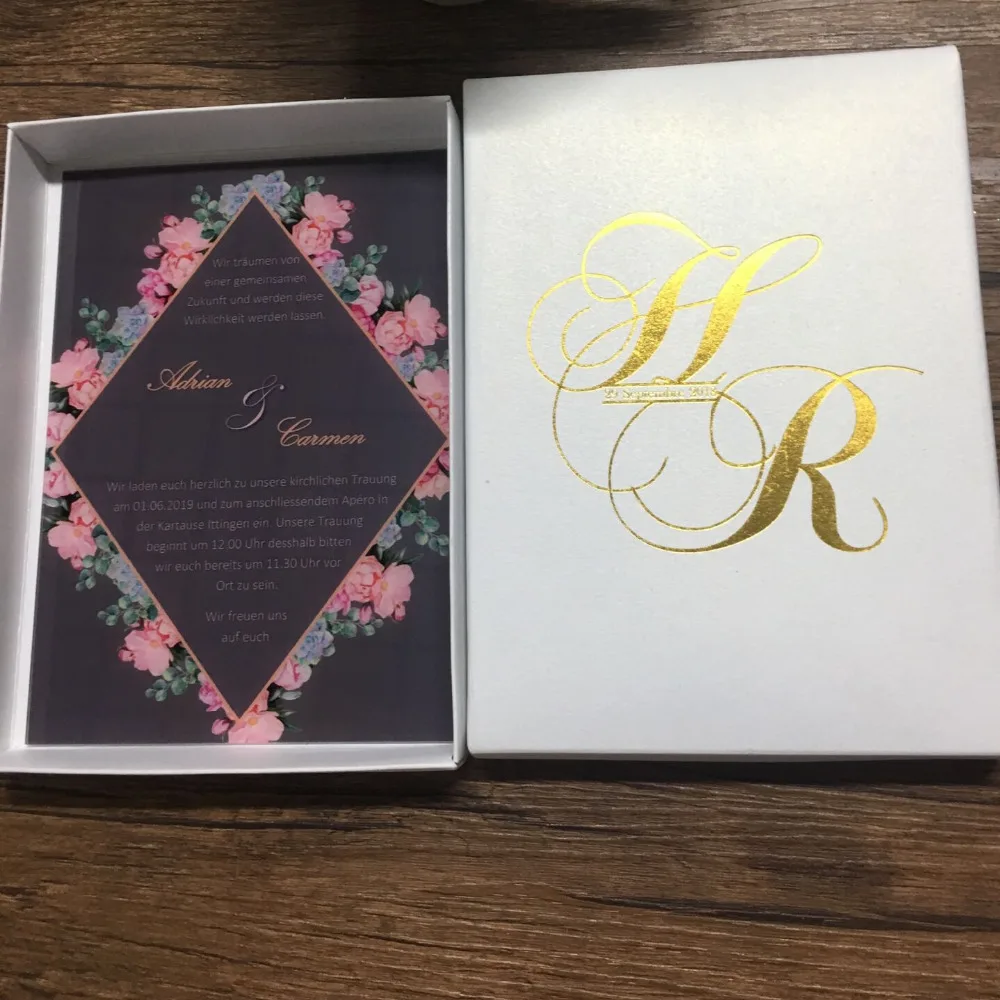 2019 newest 10pcs glass acrylic wedding invitation card elegant flower designs customize