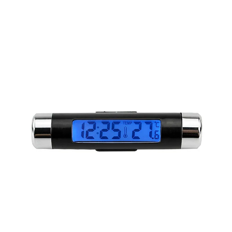 

New 2in1 Car Auto LCD Clip-on Digital Temperature Thermometer Clock Calendar Automotive Blue Backlight Clock Car Accessories